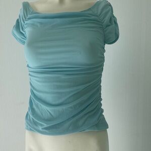 Bebe Light Blue Ruched Blouse